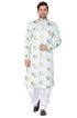 Vastramay Men's Light Green Base Multicolor Cotton Blend Sherwani Only Top